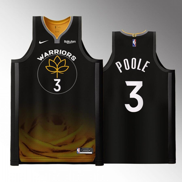 Men's Golden State Warriors #3 Jordan Poole 2022/2023 Black City edition Stitched Basketball Jersey